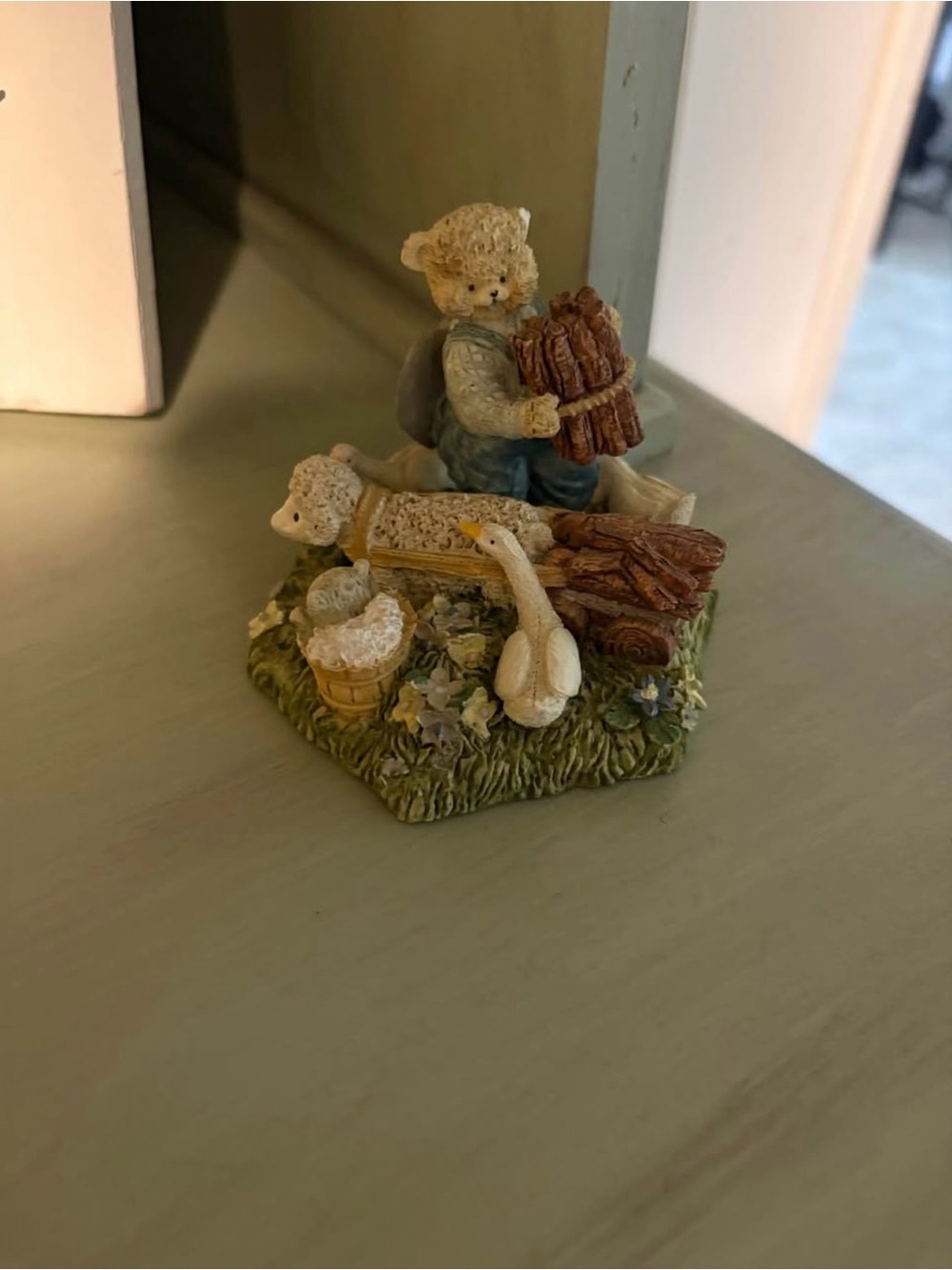 Bear Figurine with Farm Animals
